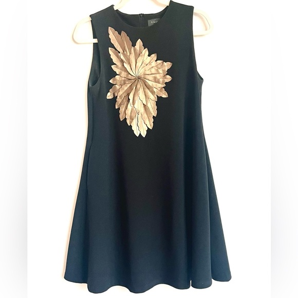 GRACIA Stretch Golden Floral Faux Leather sleeveless Dress Size Small - Picture 3 of 10